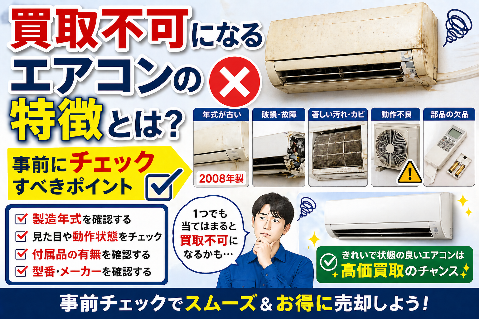 買取不可になるエアコンの特徴とは？事前にチェックすべきポイント