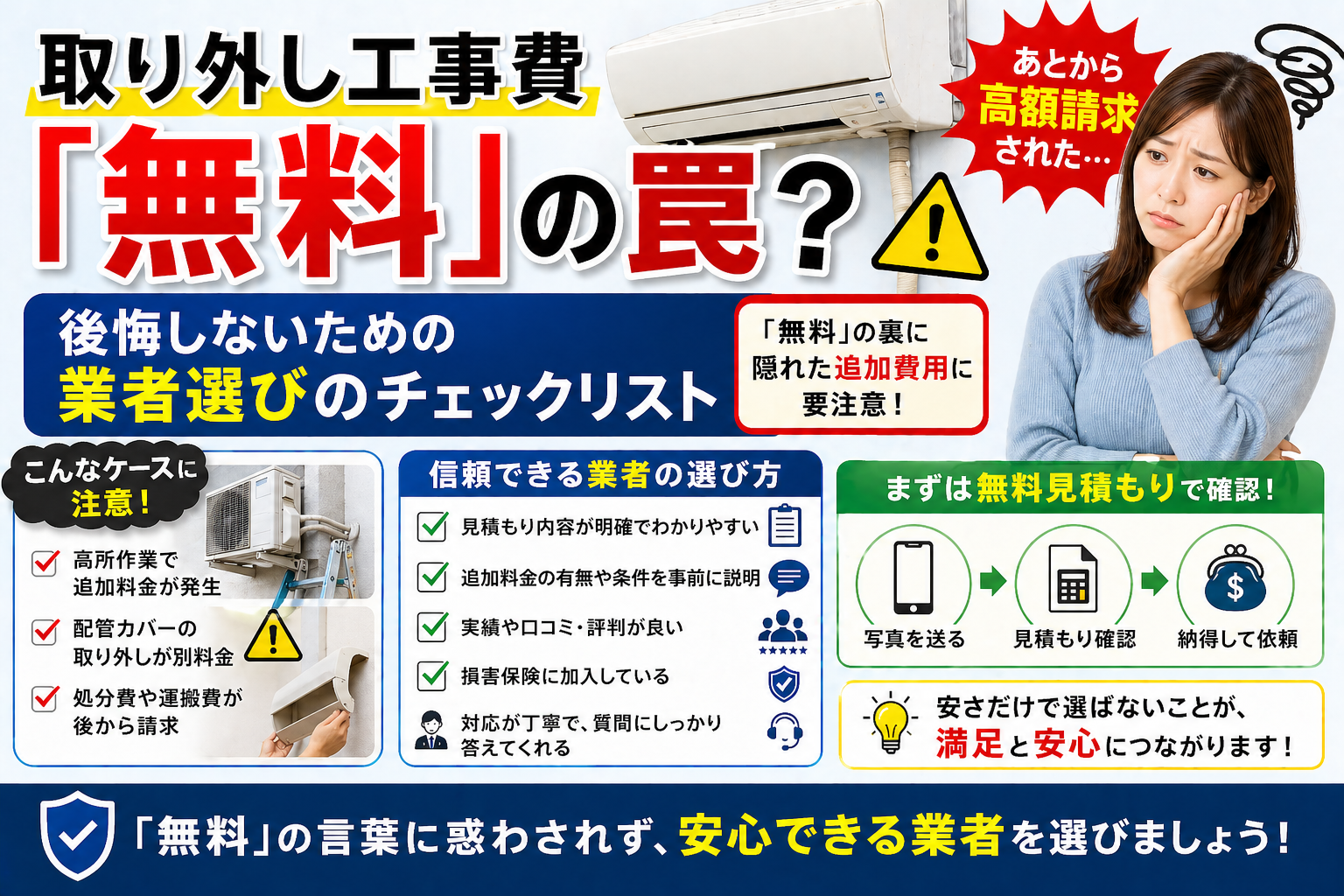 取り外し工事費「無料」の罠？後悔しないための業者選びのチェックリスト